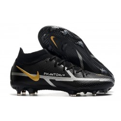Zapatos de Fútbol Nike Phantom GT2 Elite DF FG Negro Gris Metálico Dorado Metalizado