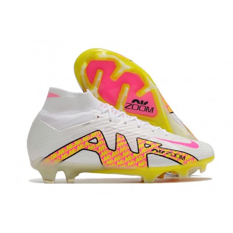 Nike Zoom Mercurial Superfly IX Elite FG Blanco Amarillo Rosa