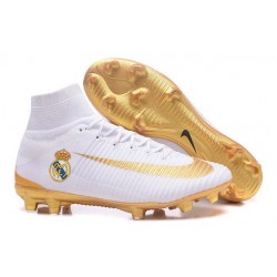 Zapatillas de fútbol Nike Mercurial Superfly V FG Para Hombre Real Madrid FC Blanco Oro