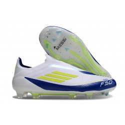 Zapatos de Fútbol adidas F50 Elite LL FG Blanco Amarillo Solar Azul Lúcido