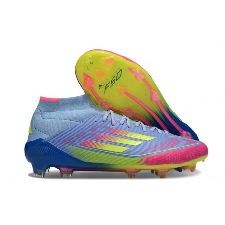 Zapatilla adidas F50 Elite Mid FG Azul Fusion Limón Lúcido Rosa