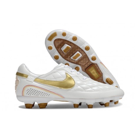 Bota de Futbol Nike Tiempo Legend 10 Elite FG R10 Blanco Oro
