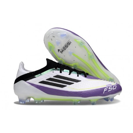 Zapatillas de Fútbol adidas F50 Elite FG X Messi Ftwr Blanco Negro Morado Unity