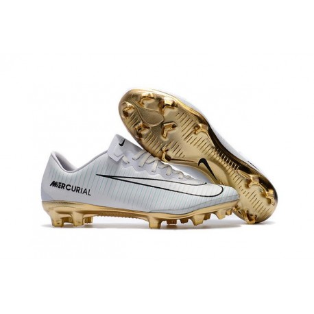 Botas de fútbol Nike Mercurial Vapor 11 FG para Hombre CR7 Blanco Oro