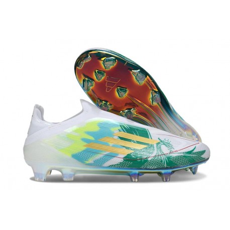 Bota adidas F50 Elite Sin Cordones FG Verde Blanco Dorado