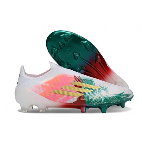 Bota adidas F50 Elite Sin Cordones FG Blanco Rosa Verde Dorado