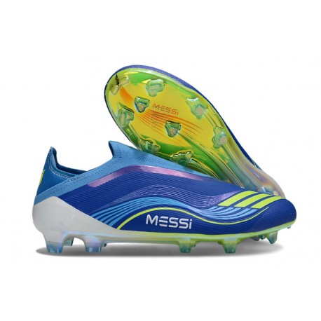 Bota adidas F50 Elite Sin Cordones FG X MESSI Azul Royal Amarillo Solar Semi Azul Burst