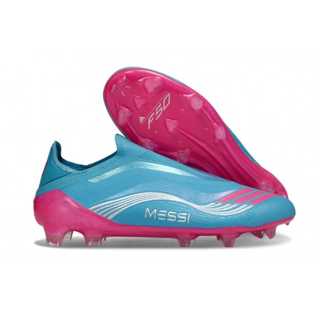 Bota adidas F50 Elite Sin Cordones FG Azul Rosa