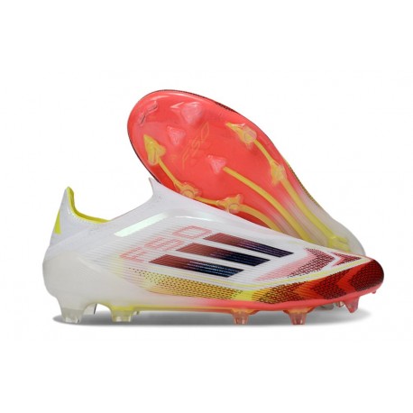 Bota adidas F50 Elite Sin Cordones FG Blanco Negro Amarillo